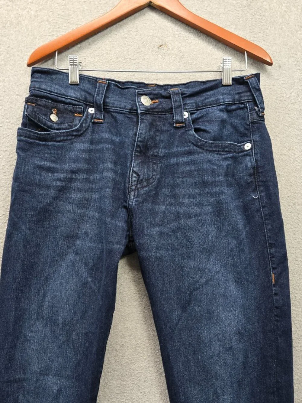 True Religion Men Jeans 32 Blue Rocco Relaxed Skinny Dark Wash 33